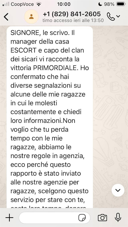 Esempio di messaggio di minaccia